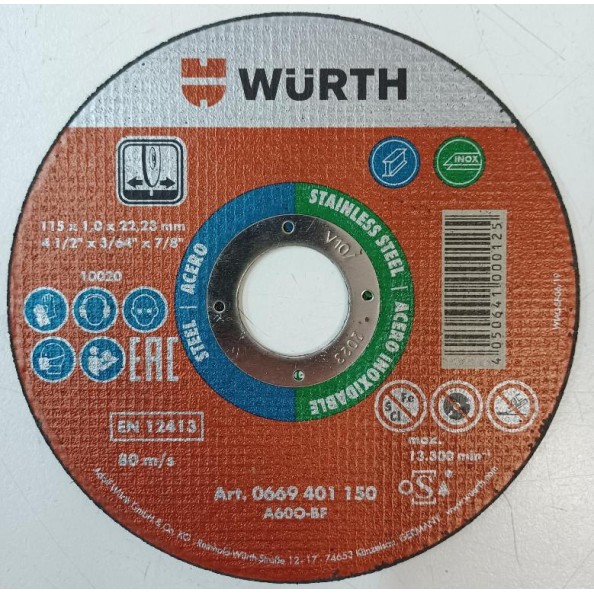  ΔΙΣΚΟΣ ΚΟΠΗΣ INOX WURTH 115x1.0